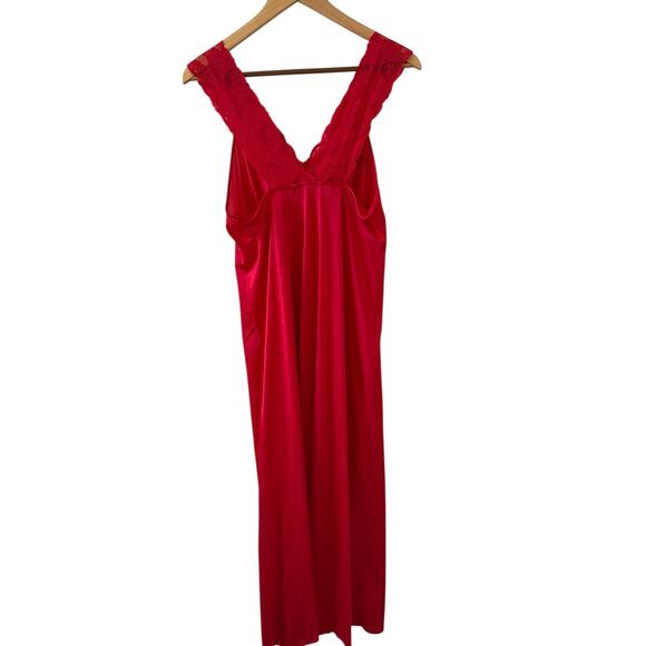 Vintage Elegant Long Lace Trim Nightgown Red - Picture 4 of 5